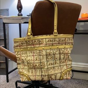 RARE Coach Heritage gold tattersall graffiti tote